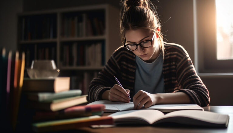 Uczący się student przy biurku
