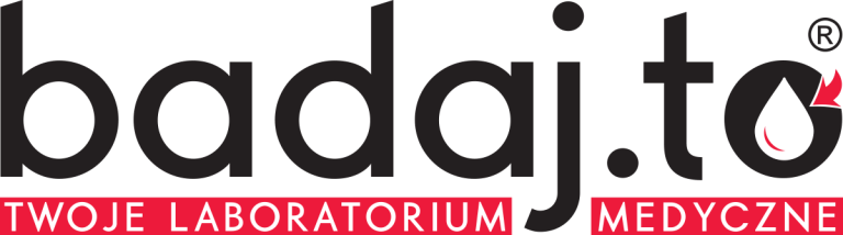Logo firmy "badaj.to" z dopiskiem "Twoje Laboratorium Medyczne".